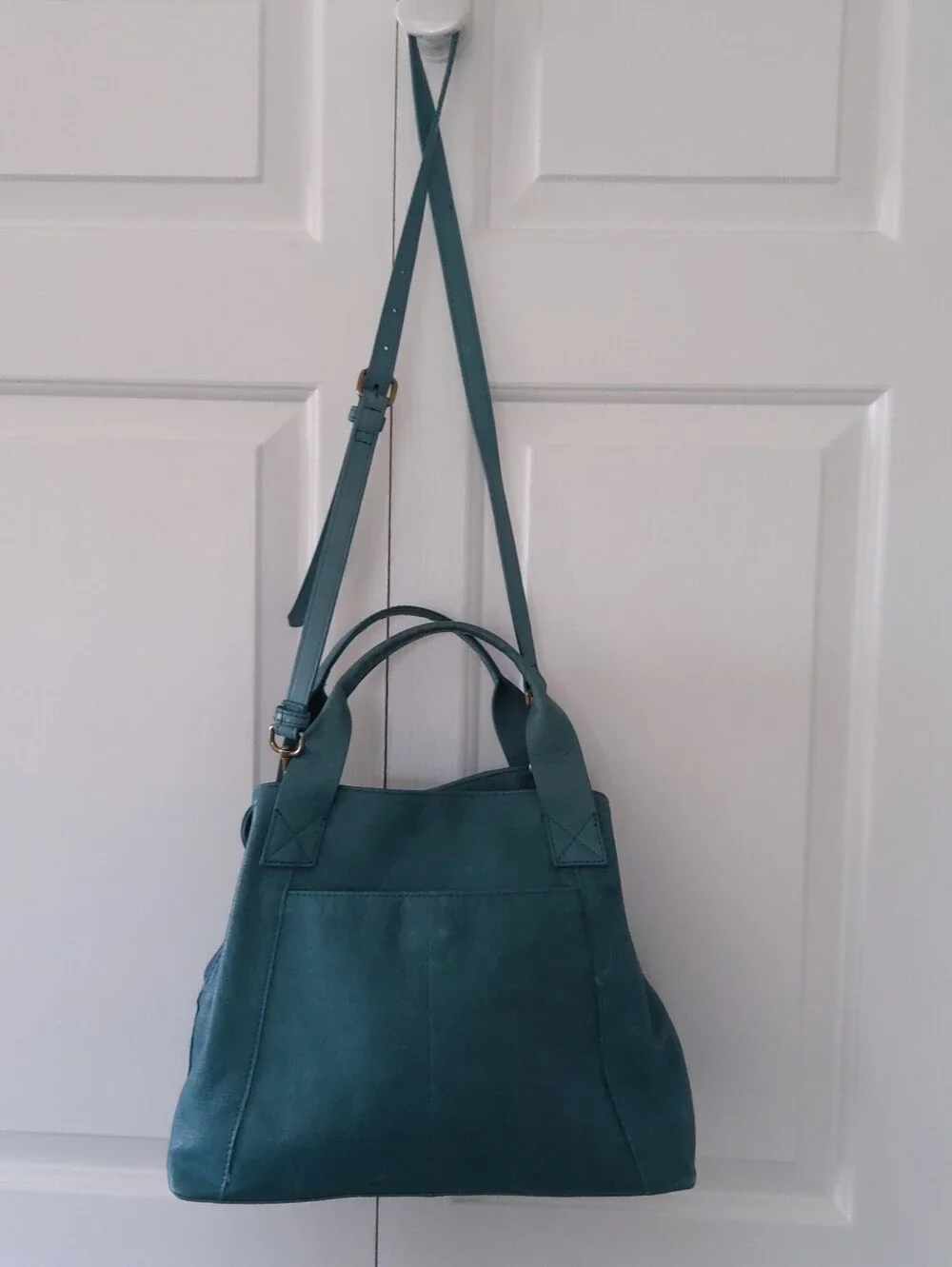 American Leather Co. Ada Triple Entry Learher Turquoise Satchel Crossbody Strap